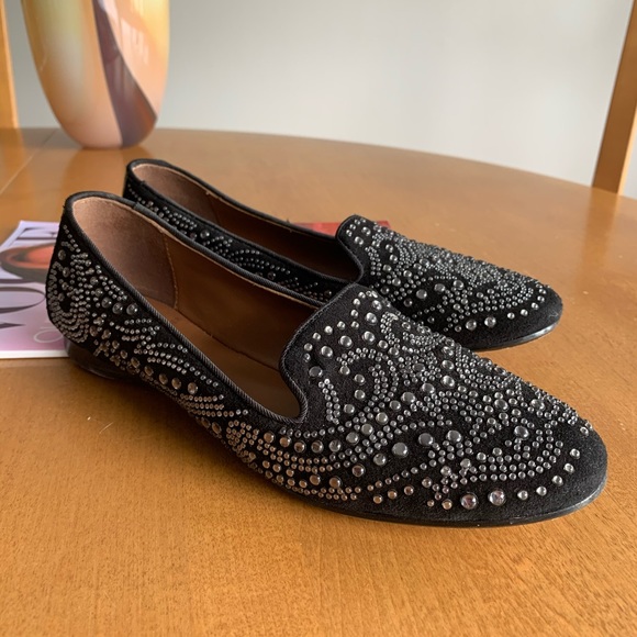 π Donald J. Pliner Black Leather Suede Loafers Flats Bead Embellished Sz 6.5 π - Picture 3 of 13